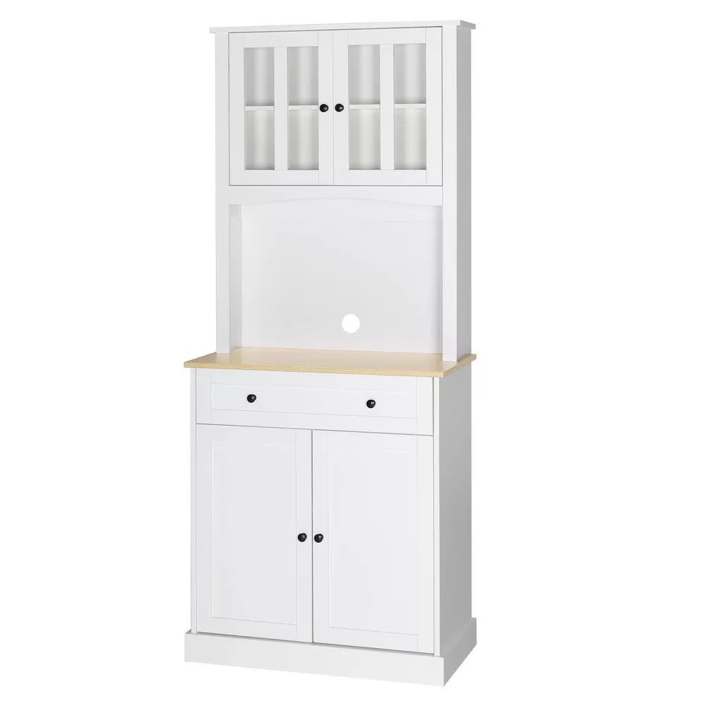 VEIKOUS 72 in. H White Kitchen Pantry Hutch Cabinet Storage with Buffet Cupboard, Microwave Stand and Adjustable Shelves