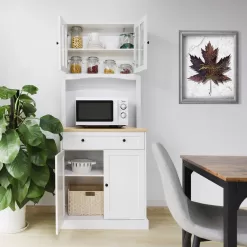 VEIKOUS 72 in. H White Kitchen Pantry Hutch Cabinet Storage with Buffet Cupboard, Microwave Stand and Adjustable Shelves