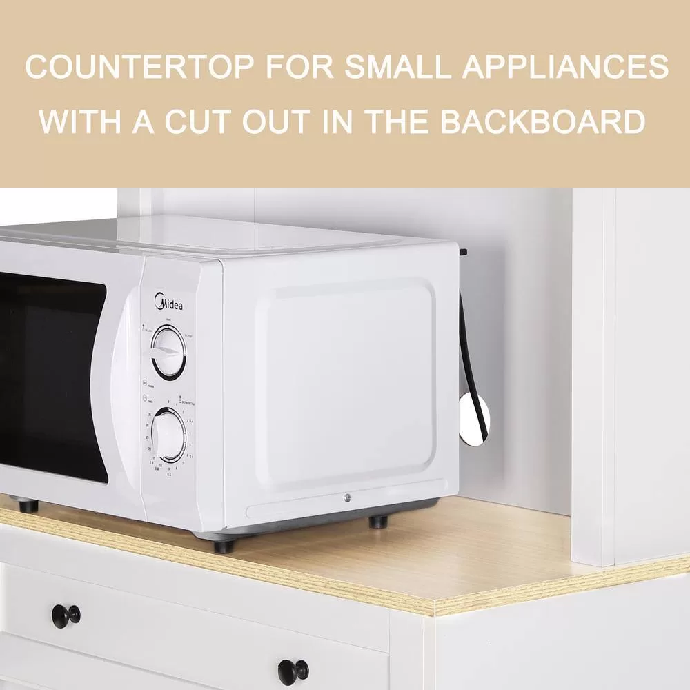 VEIKOUS 72 in. H White Kitchen Pantry Hutch Cabinet Storage with Buffet Cupboard, Microwave Stand and Adjustable Shelves