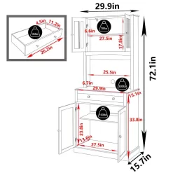 VEIKOUS 72 in. H White Kitchen Pantry Hutch Cabinet Storage with Buffet Cupboard, Microwave Stand and Adjustable Shelves
