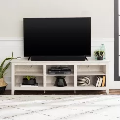 Walker Edison Furniture Company Columbus 70 in. White Wash Wood TV Stand 70 in. with Adjustable Shelves