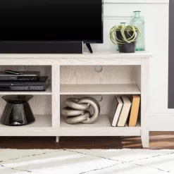 Walker Edison Furniture Company Columbus 70 in. White Wash Wood TV Stand 70 in. with Adjustable Shelves