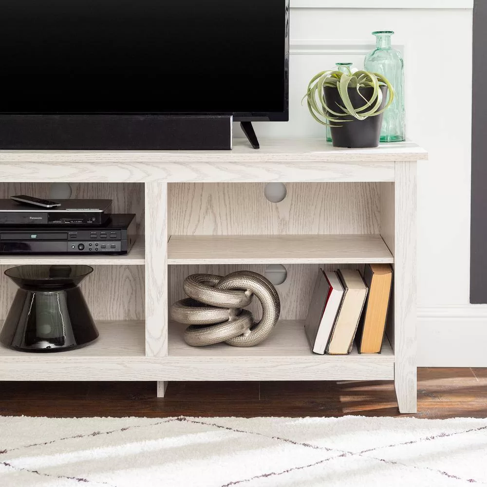 Walker Edison Furniture Company Columbus 70 in. White Wash Wood TV Stand 70 in. with Adjustable Shelves