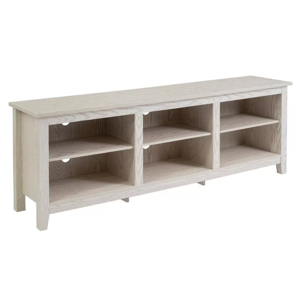Walker Edison Furniture Company Columbus 70 in. White Wash Wood TV Stand 70 in. with Adjustable Shelves