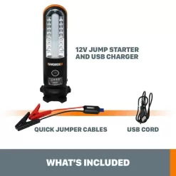 Worx WX852L 12-Volt Portable Cordless Multi-Function Jump Starter with LED Lights and USB Charger (Battery and Charger Included)