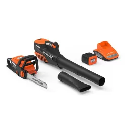 YARD FORCE YF60vRX-HHC7 60-Volt Cordless 2.5 Ah Lithium-Ion Leaf Blower, Chainsaw, Battery and Charger Combo Kit (4-Tool)