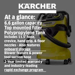 Karcher 1.628-311.0 WD 5/P Multi-Purpose 6.6 Gal. Wet/Dry Shop Vacuum Cleaner with Attachments and Blower Feature - 2022 Edition