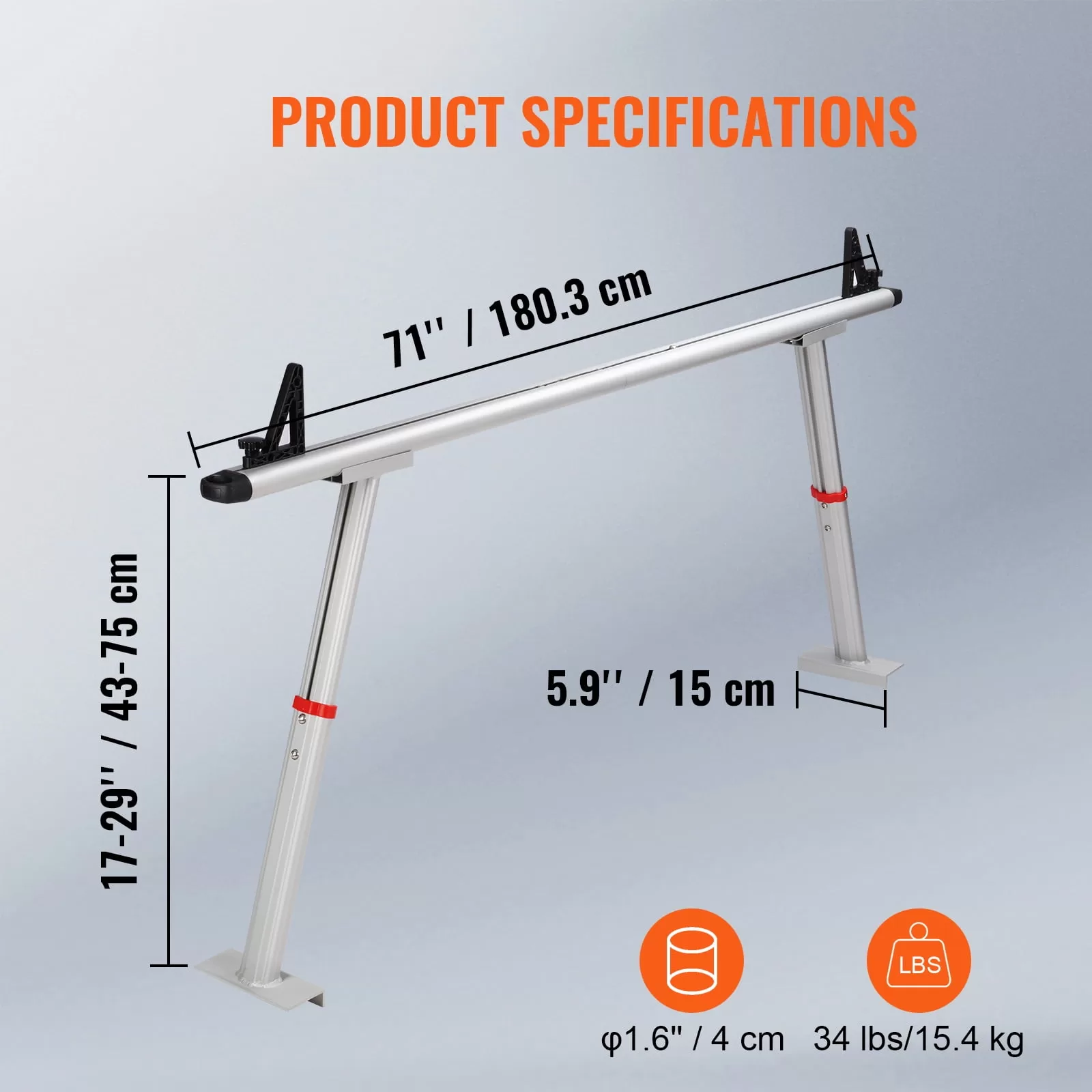 BENTISM Truck Rack Pick up Truck Ladder 17"-29" Height 800 lbs Capacity for Kayak