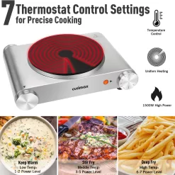 Cusimax Hot Plate Electric Burner, Non-Slip Rubber Feet, Upgraded Version, 1500W