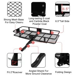 Karmas Product 500 Lbs. Capacity Folding Hitch Mount Cargo Carrier 60’’ x 24’’ x 6.5’’