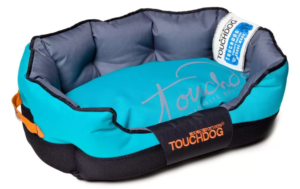 Touchdog Oval Sky Blue, Black Cotton, Polyester and Nylon Dog Bed (Medium)