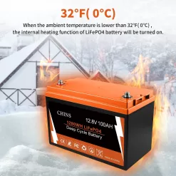 CHINS Bluetooth LiFePO4 Smart 12V 100AH Lithium Iron Battery Low Temperature Charging Mobile Phone APP
