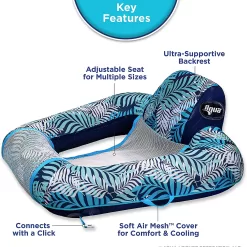 AQUA Zero Gravity Pool Chair Lounge, Inflatable Pool Chair, Adult Pool Float, Heavy Duty, Blue Fern