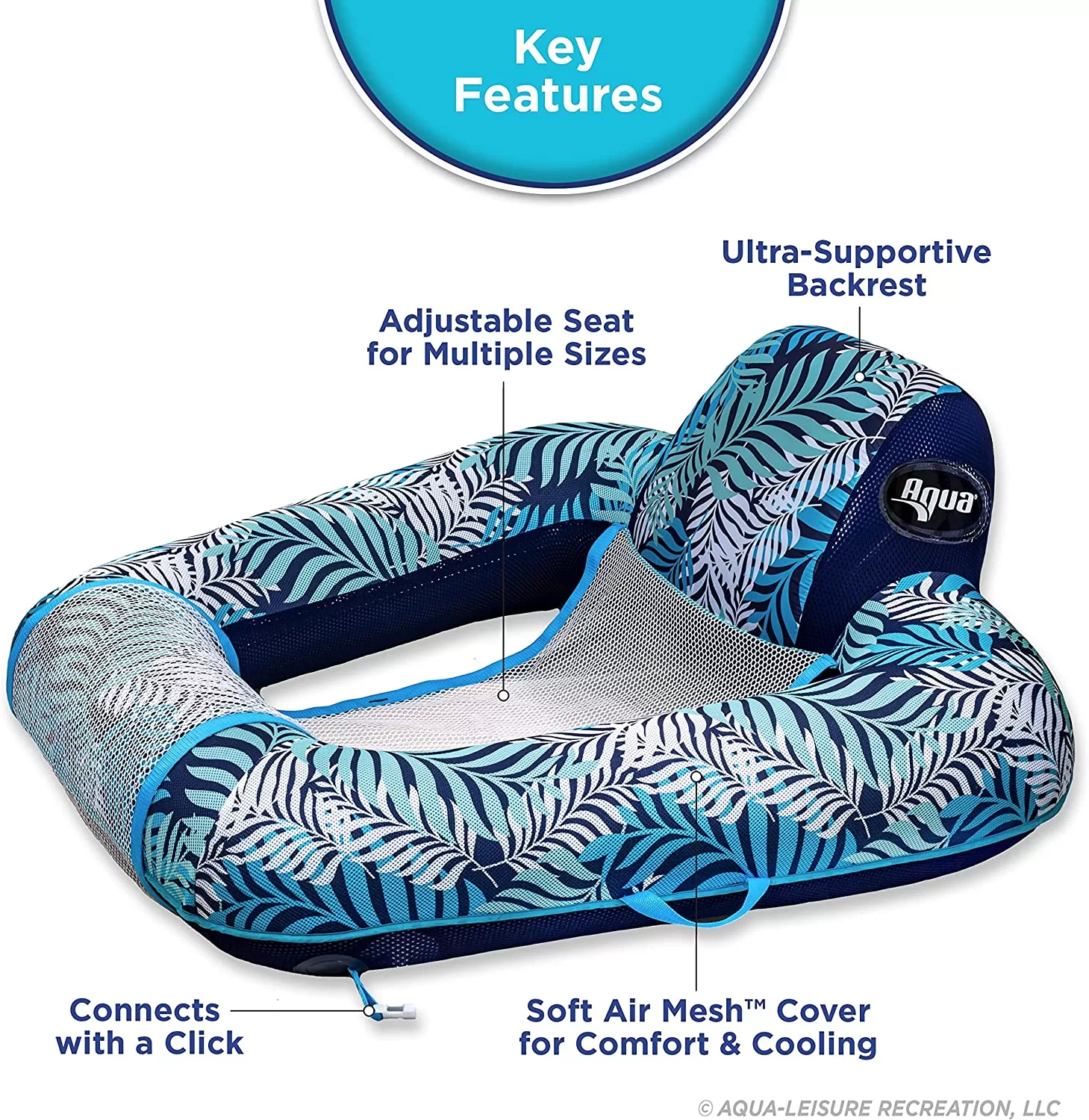 AQUA Zero Gravity Pool Chair Lounge, Inflatable Pool Chair, Adult Pool Float, Heavy Duty, Blue Fern