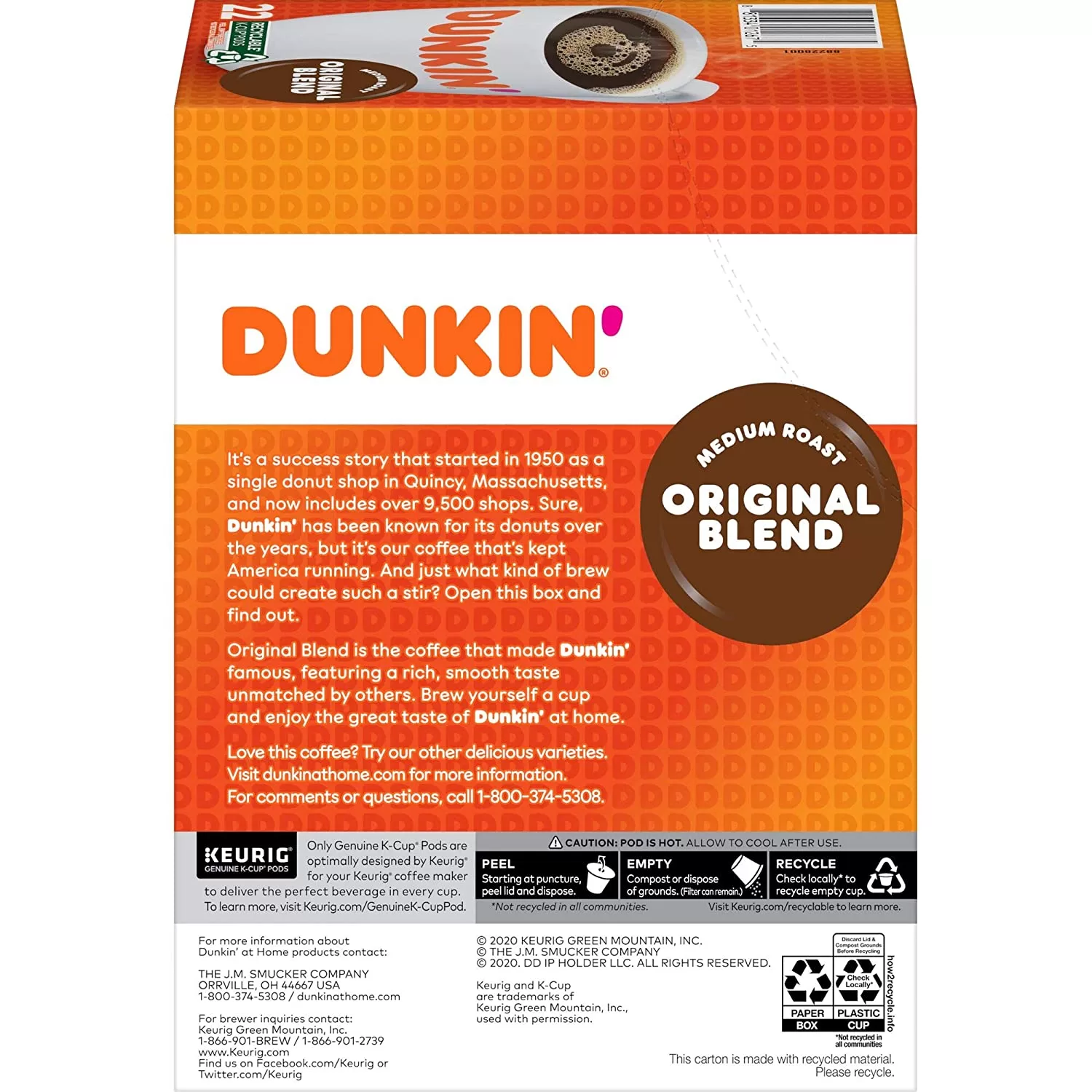 Dunkin' Original Blend Medium Roast Coffee, 88 Count K-Cup Pods