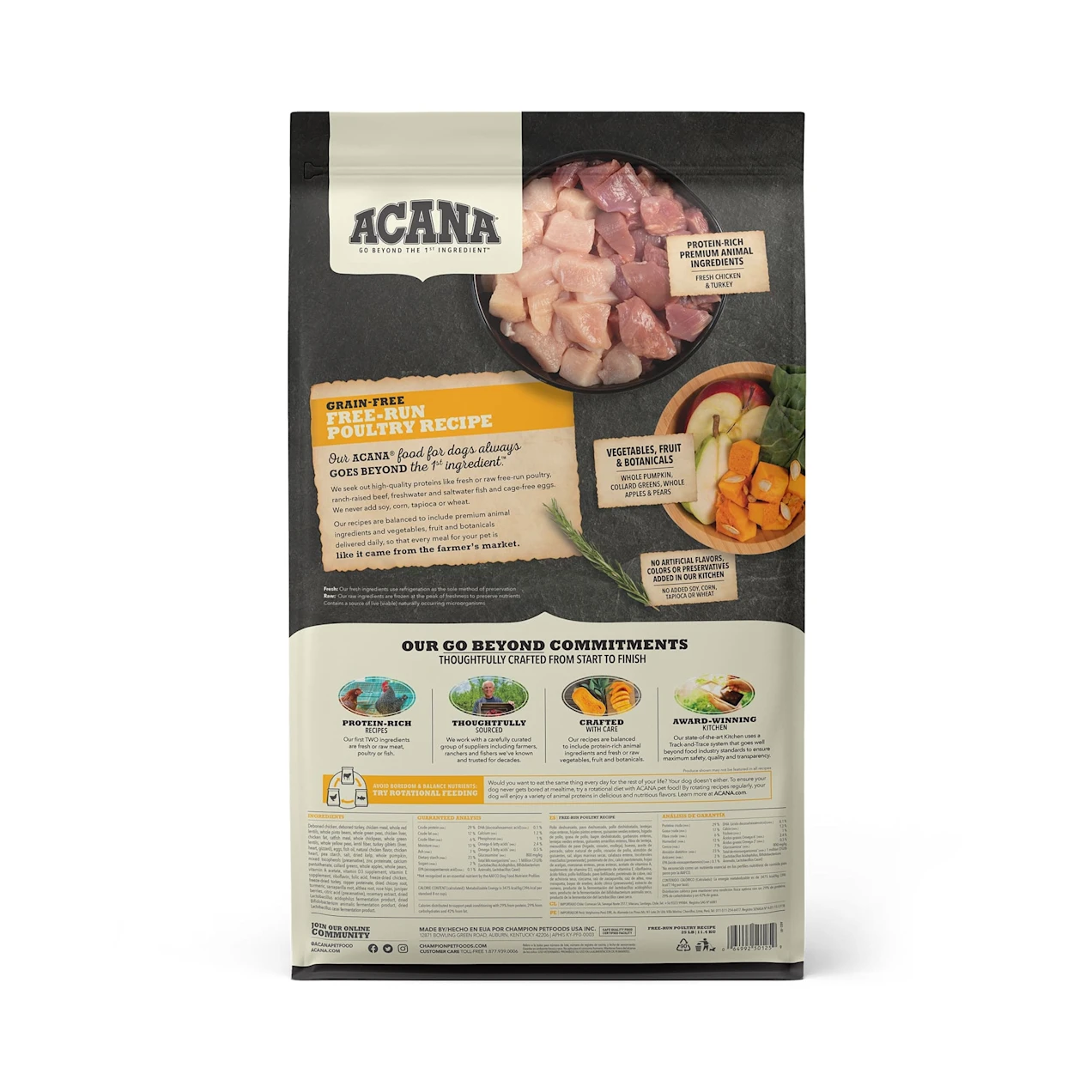 ACANA Grain-Free Free Run Poultry Chicken and Turkey and Cage-free Eggs Dry Dog Food, 25 lbs.