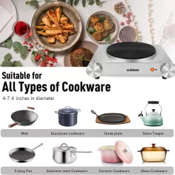 Cusimax Hot Plate Electric Burner, Non-Slip Rubber Feet, Upgraded Version, 1500W