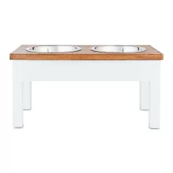 EveryYay Dining In White Wood Elevated Double Diner Dog Feeder, 7 Cups