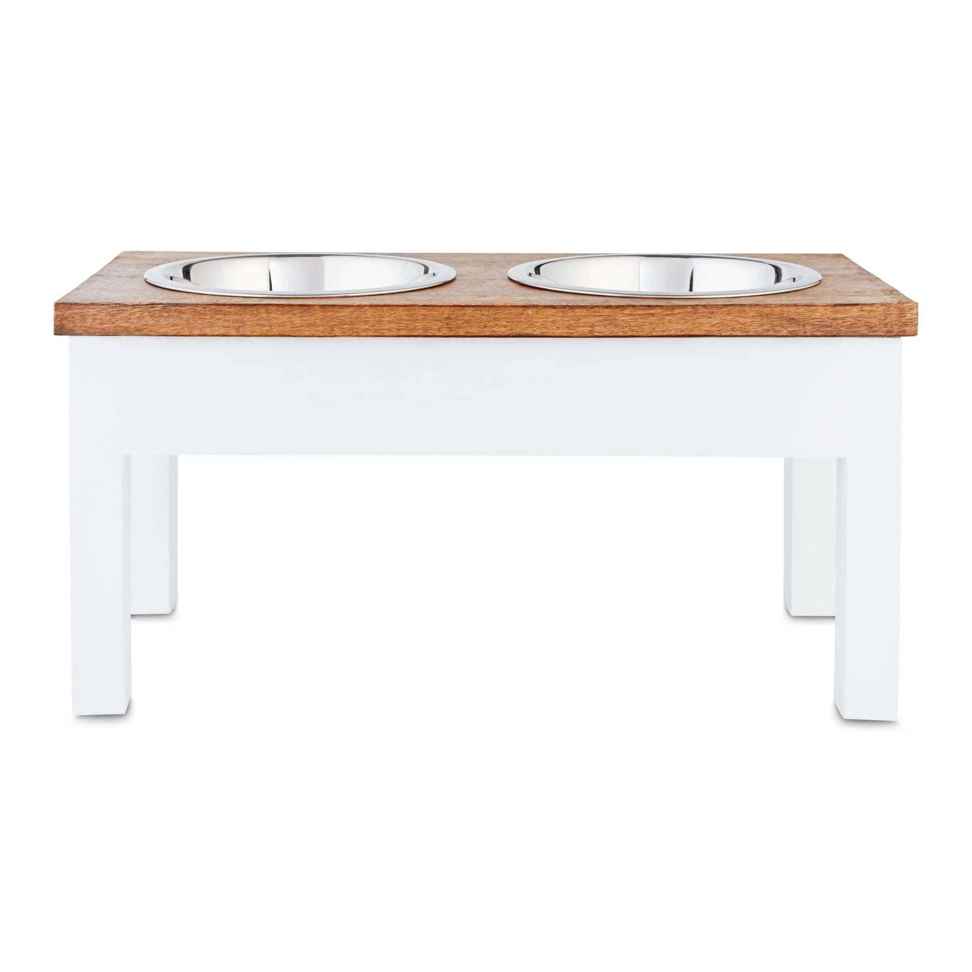EveryYay Dining In White Wood Elevated Double Diner Dog Feeder, 7 Cups