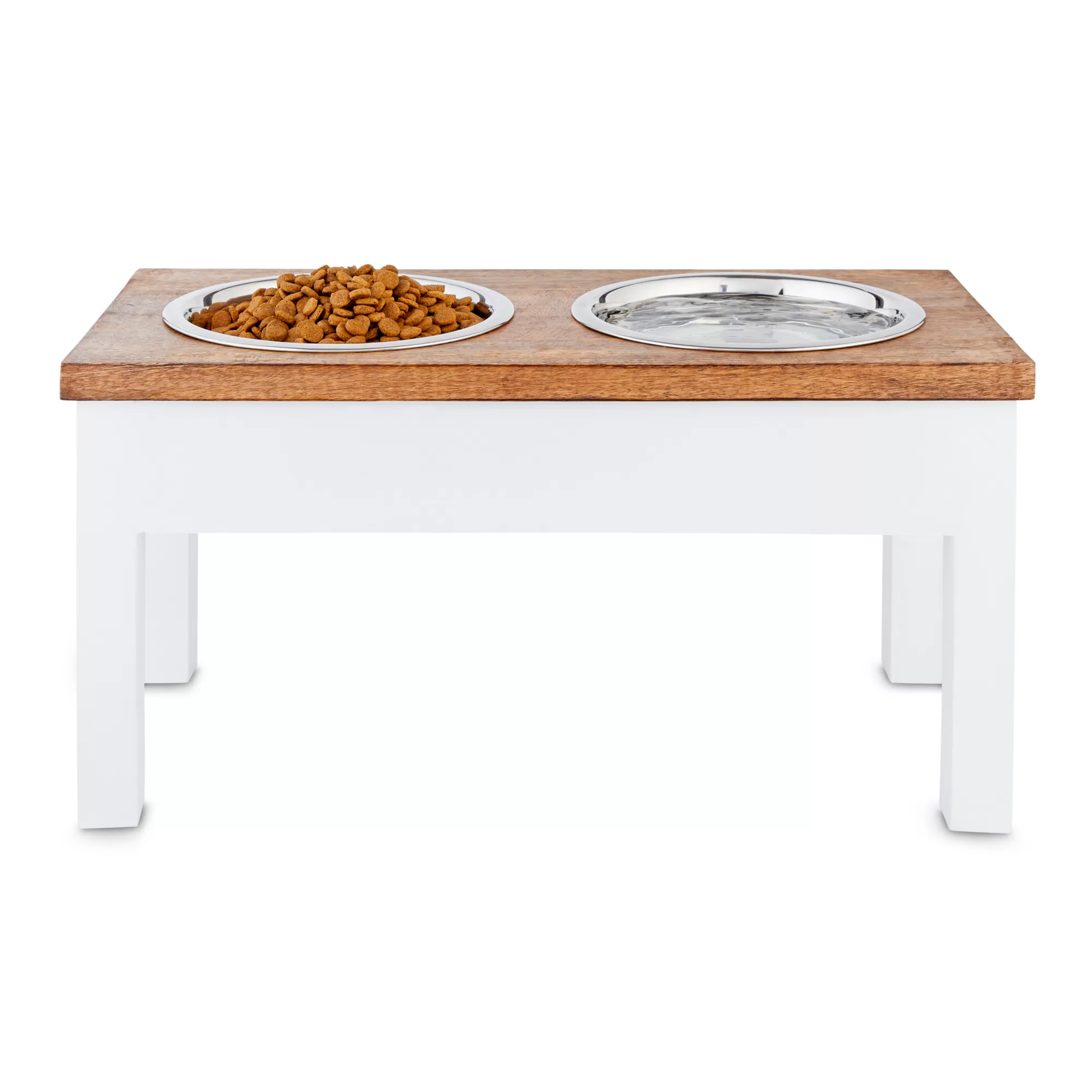 EveryYay Dining In White Wood Elevated Double Diner Dog Feeder, 7 Cups
