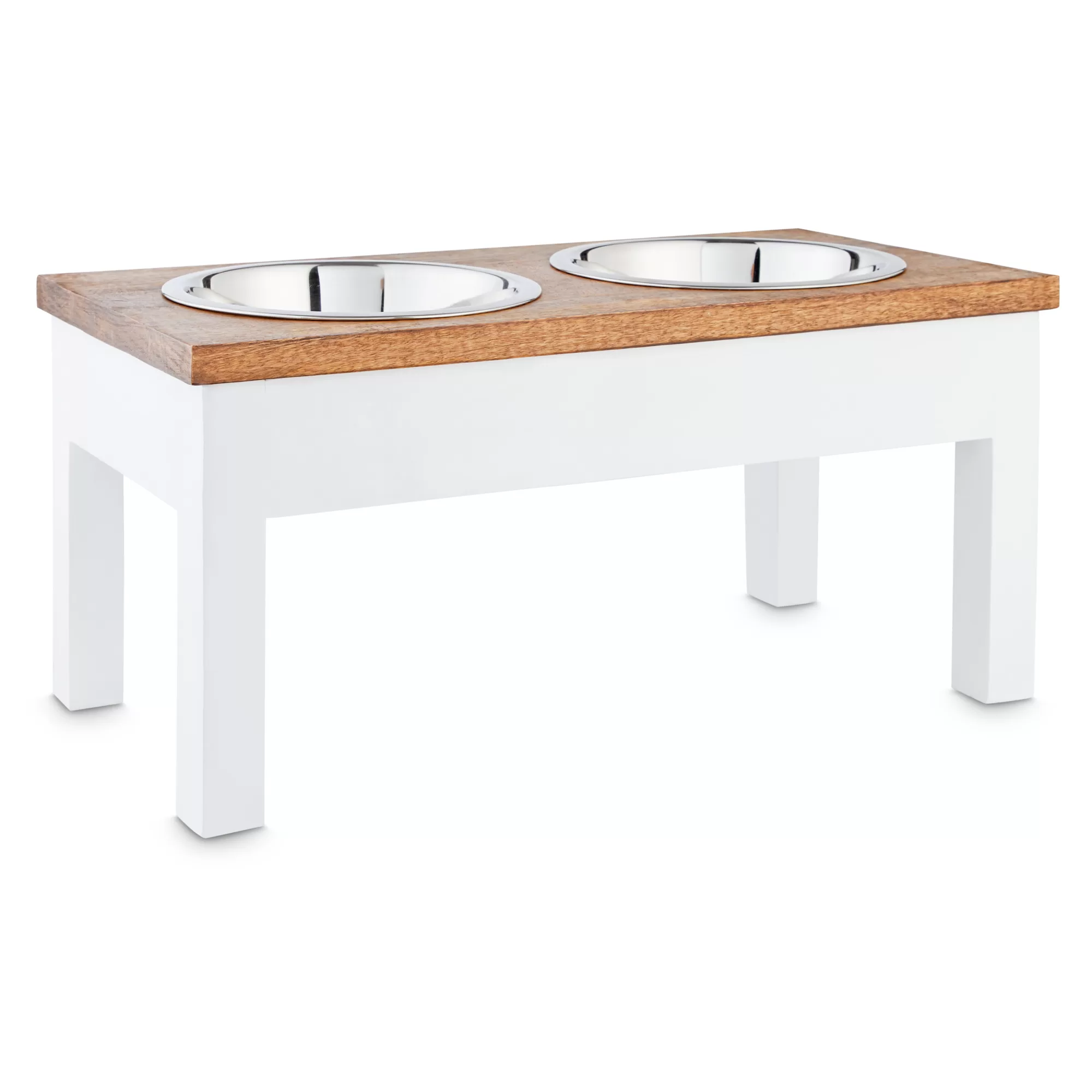 EveryYay Dining In White Wood Elevated Double Diner Dog Feeder, 7 Cups