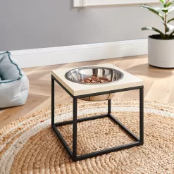 Sam's Pets Dan Wood and Stainless Steel Elevated Pet Bowl, 7 Cups