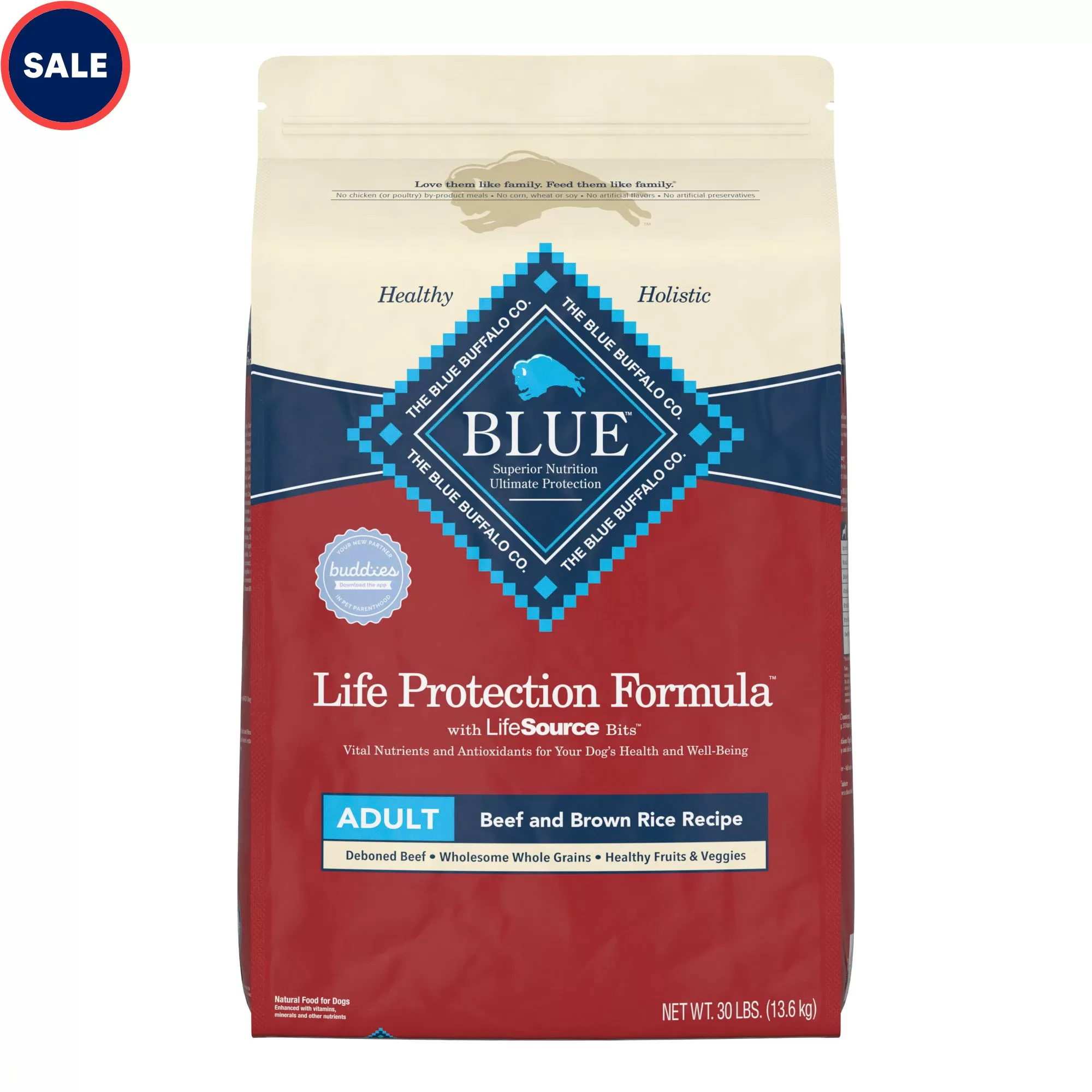 Blue Buffalo Blue Life Protection Formula Natural Adult Beef and Brown Rice Dry Dog Food, 30 lbs.