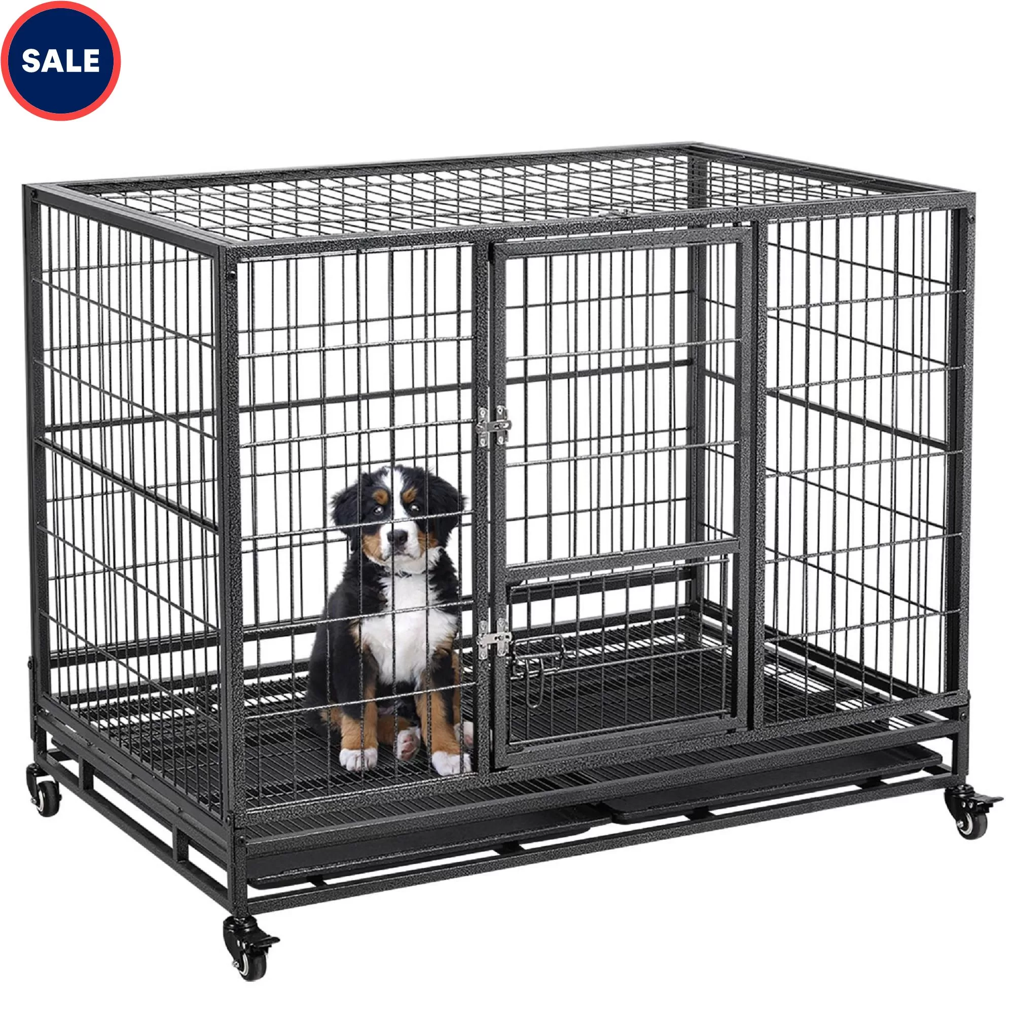 Topeakmart Black Dog Crate with Wire Litter Pans, 42.9" L X 28.5" W X 34.8" H
