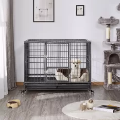 Topeakmart Black Dog Crate with Wire Litter Pans, 42.9