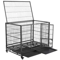 Topeakmart Black Dog Crate with Wire Litter Pans, 42.9