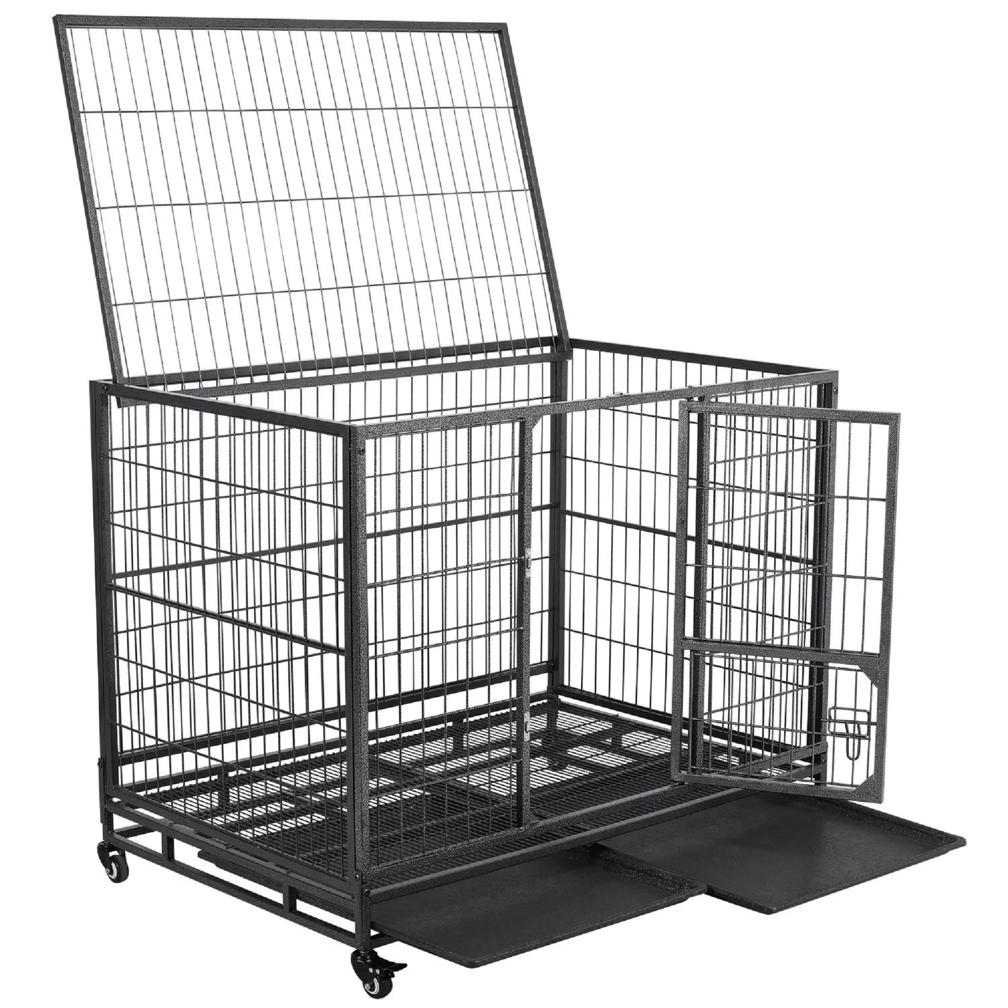 Topeakmart Black Dog Crate with Wire Litter Pans, 42.9" L X 28.5" W X 34.8" H