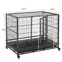 Topeakmart Black Dog Crate with Wire Litter Pans, 42.9