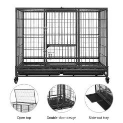 Topeakmart Black Dog Crate with Wire Litter Pans, 42.9