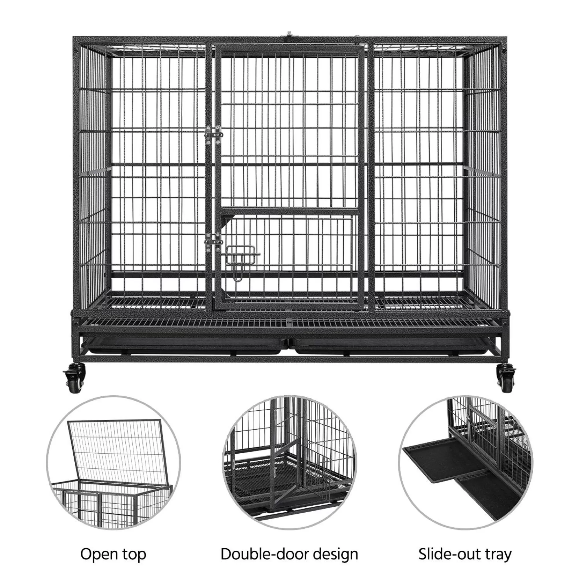 Topeakmart Black Dog Crate with Wire Litter Pans, 42.9" L X 28.5" W X 34.8" H