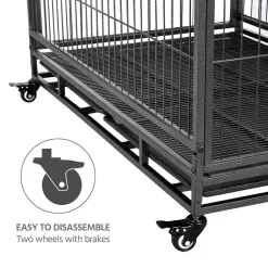 Topeakmart Black Dog Crate with Wire Litter Pans, 42.9