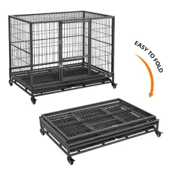 Topeakmart Black Dog Crate with Wire Litter Pans, 42.9