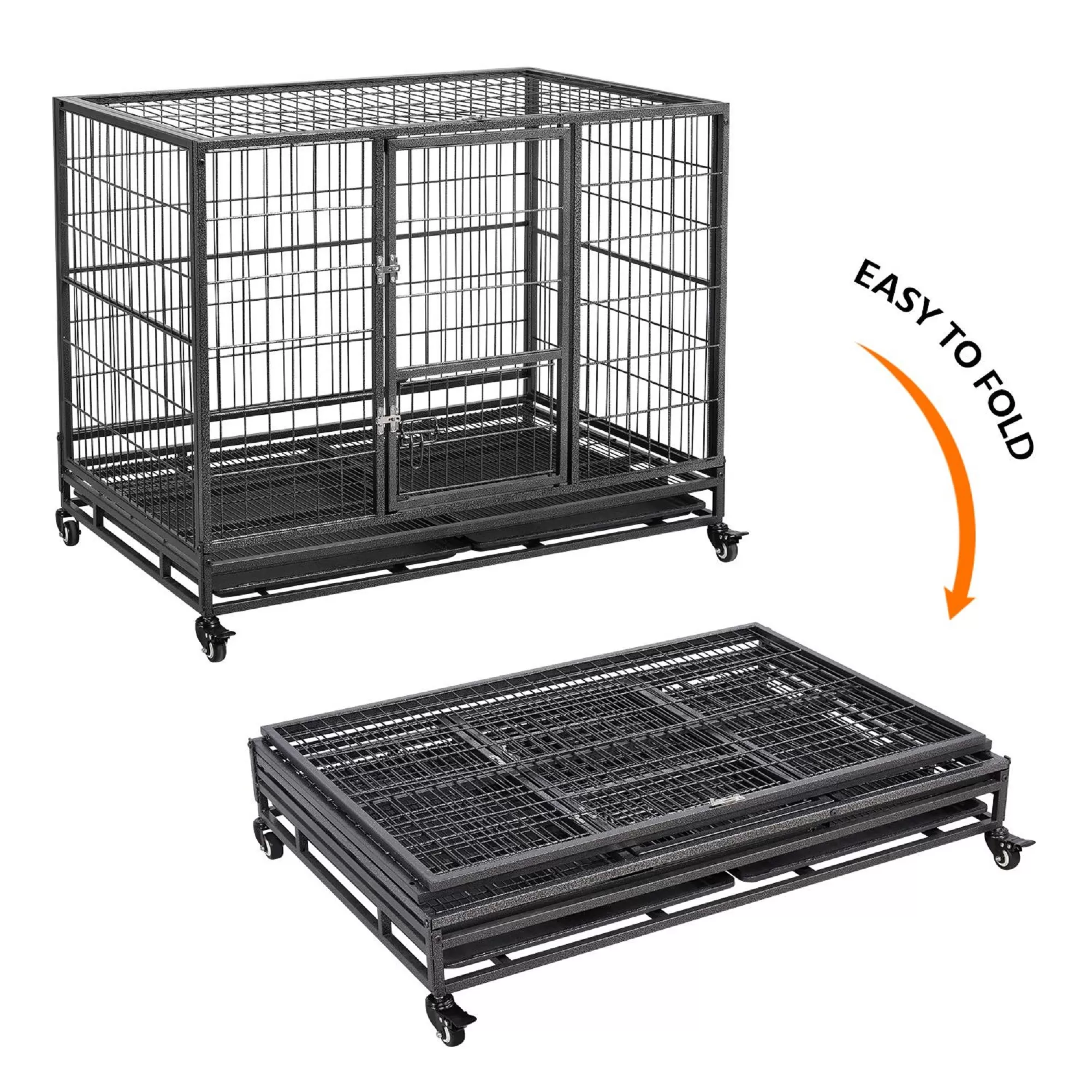 Topeakmart Black Dog Crate with Wire Litter Pans, 42.9" L X 28.5" W X 34.8" H