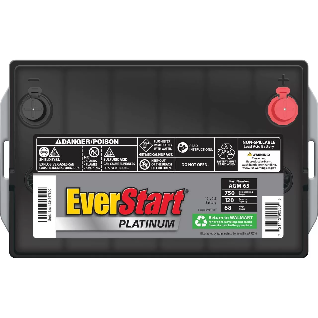 EverStart Platinum BOXED AGM Battery, Group Size 65 12V, 750CCA
