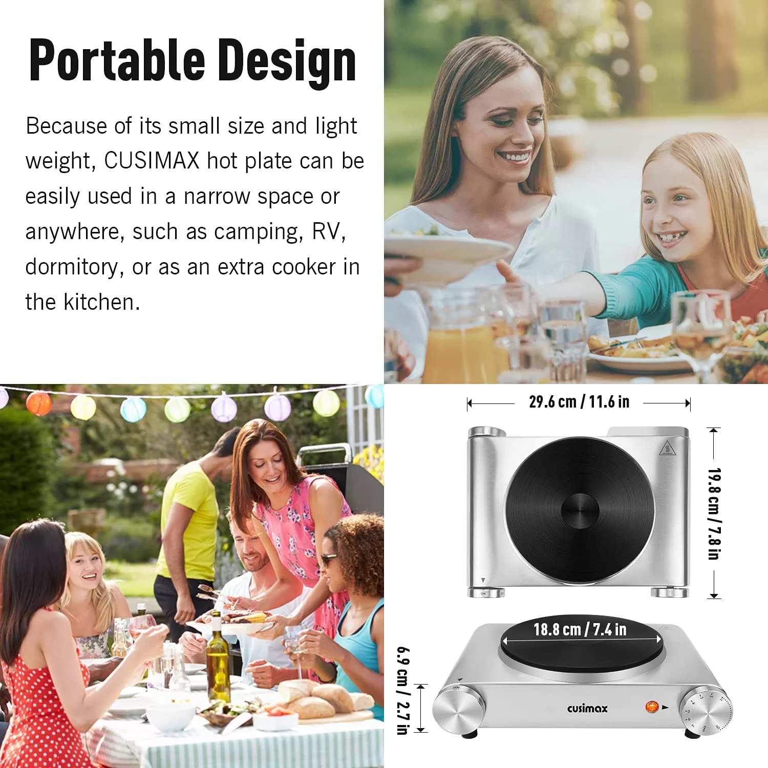 Cusimax Hot Plate Electric Burner, Non-Slip Rubber Feet, Upgraded Version, 1500W