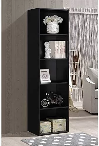 Hodedah Import 5 Shelf Bookcase, Black