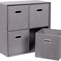 BirdRock Home 23-in H x 23-in W x 11.6-in D Gray Stackable Linen 4 Cube Organizer