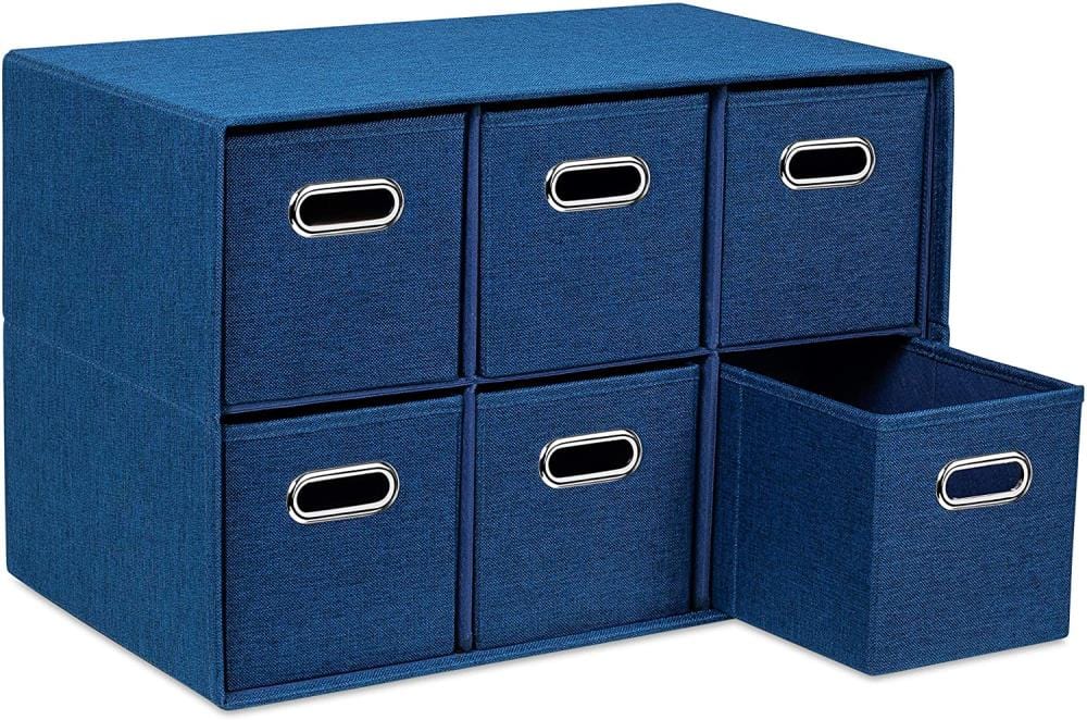 BirdRock Home 16.75-in H x 25-in W x 14.5-in D Navy Stackable Linen 6 Cube Organizer
