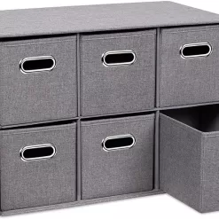 BirdRock Home 16.75-in H x 25-in W x 14.5-in D Gray Stackable Linen 6 Cube Organizer