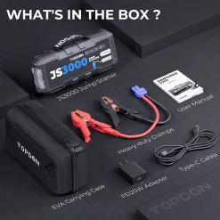 Car Battery Jump Starter TOPDON JS3000 12V 3000A Battery Booster for Up to 9L Gas/ 7L Diesel Engines