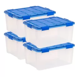 IRIS 4-Pack Element resistant storage Medium 15-Gallons (60-Quart) Blue Weatherproof Heavy Duty Tote with Latching Lid