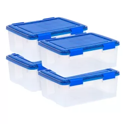 IRIS 4-Pack Medium 7.6-Gallons (30.6-Quart) Blue Weatherproof Heavy Duty Tote with Latching Lid