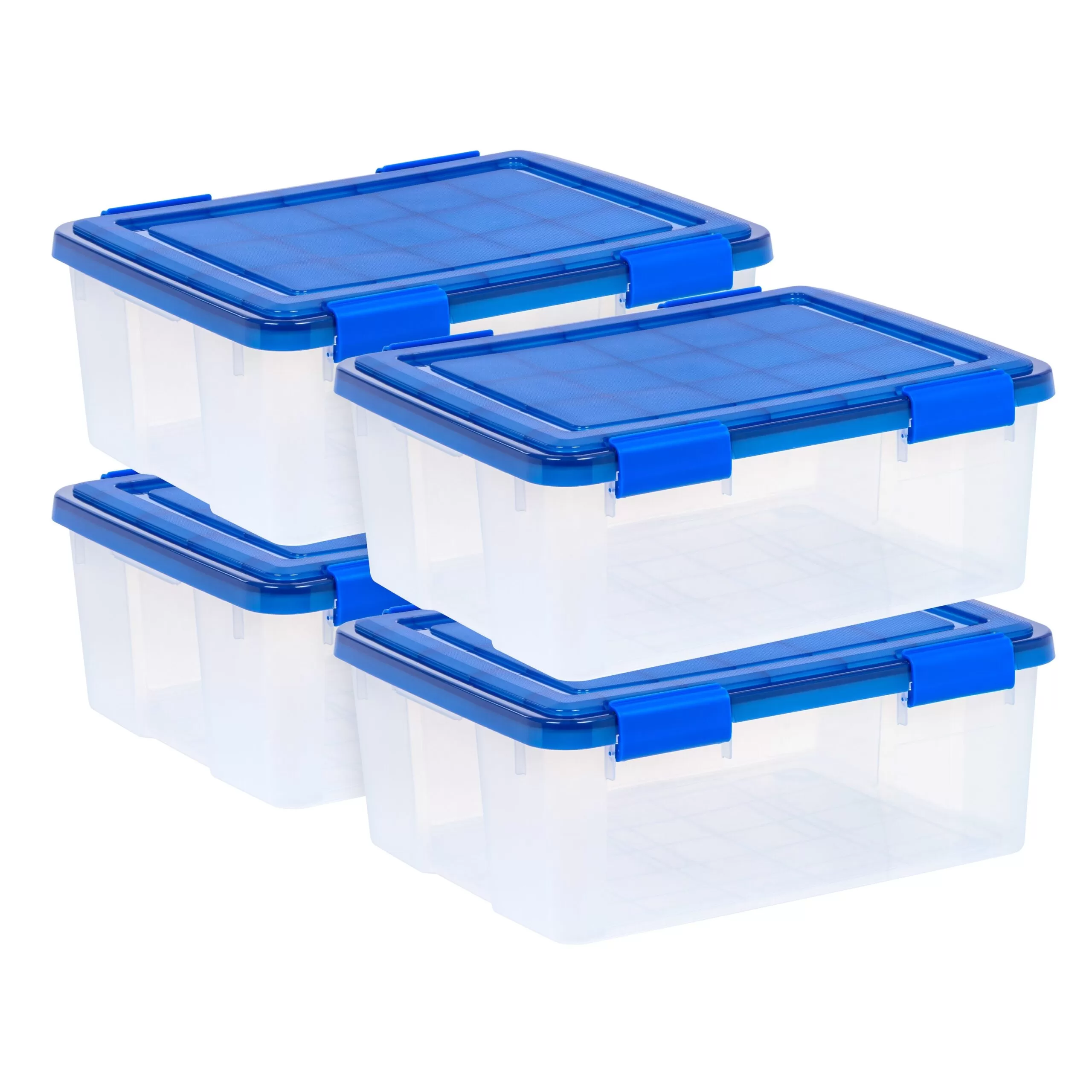 IRIS 4-Pack Medium 7.6-Gallons (30.6-Quart) Blue Weatherproof Heavy Duty Tote with Latching Lid