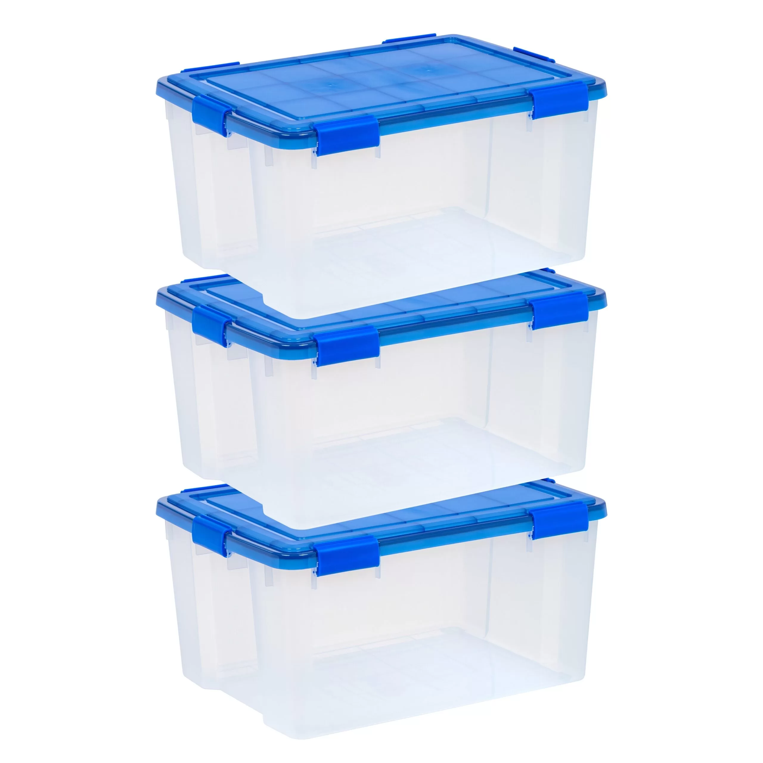 IRIS 3-Pack Element Resistant Large 15.7-Gallons (62.8-Quart) Blue Heavy Duty Tote with Latching Lid