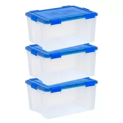 IRIS 3-Pack Element Resistant Large 15.7-Gallons (62.8-Quart) Blue Heavy Duty Tote with Latching Lid