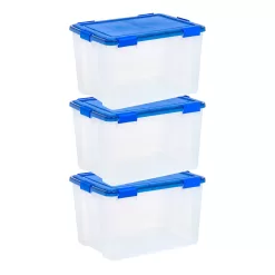 IRIS 3-Pack Element Resistant Large 18.5-Gallons (74-Quart) Blue Weatherproof Heavy Duty Tote with Latching Lid